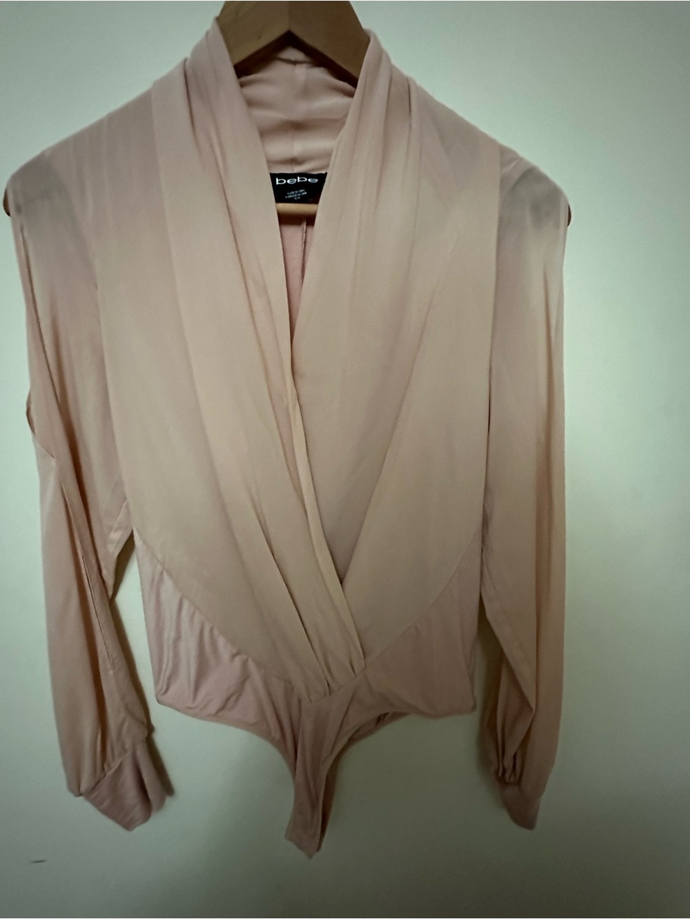 bebe Light Blush Draped Wrap Bodysuit